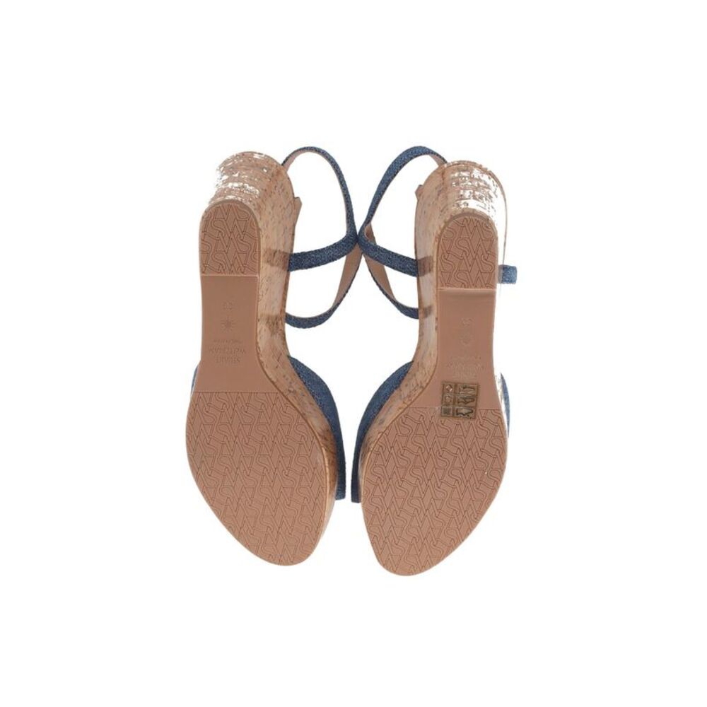 Stuart Weitzman Palmina Platform Wedge Sandals in Blue Canvas - Picture 6 of 8